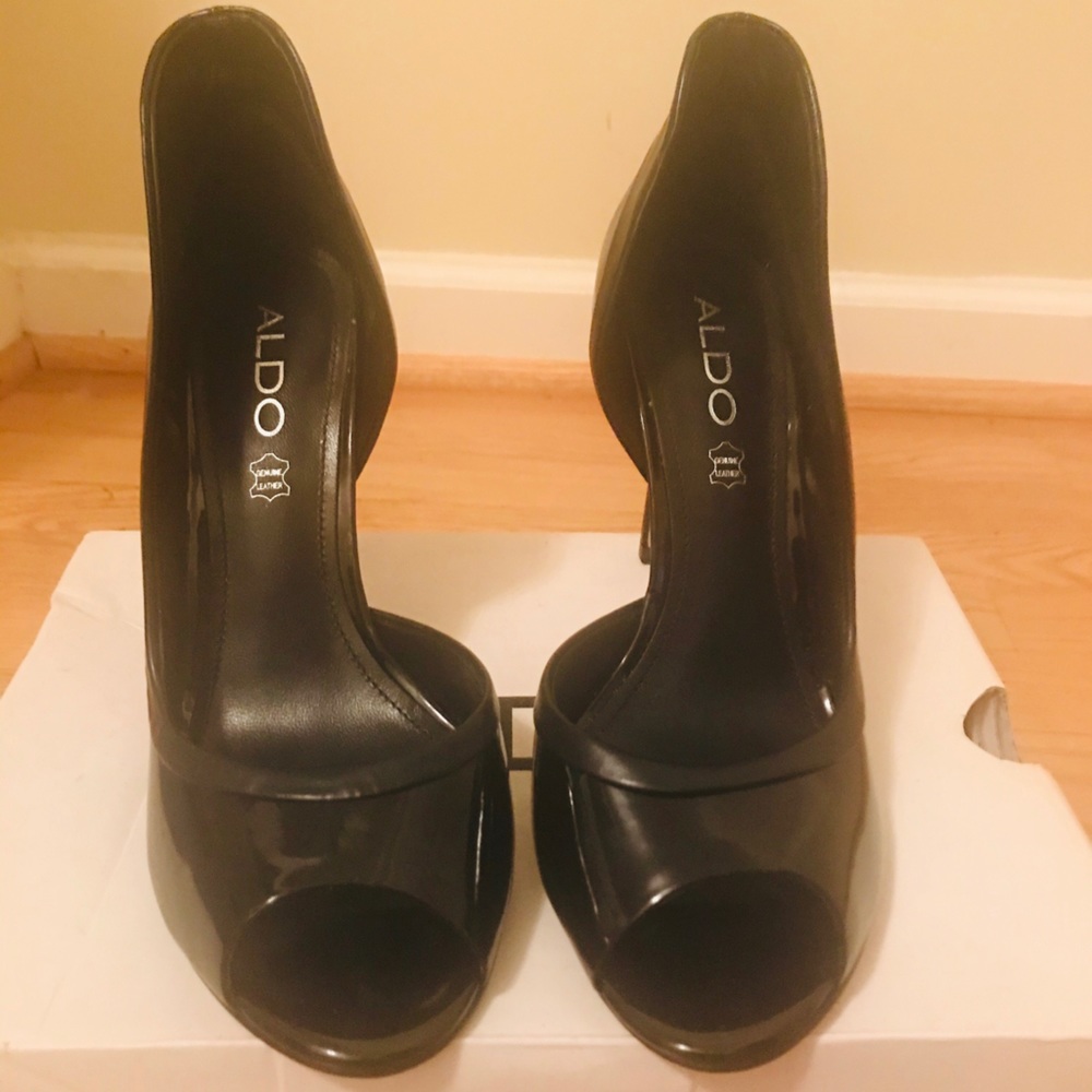 Aldo Patent Leather and Leather Peep Toe Pumps